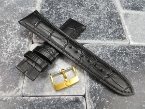 18 mm Lederband Schwarz Uhrenarmband Original-Zubehör-Hersteller Omega Schnalle Set Goldplatte Bürste O - Bild 1 von 6