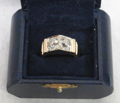 AWESOME VINTAGE MAN's 14K GOLD & TWO 1.50c NATURAL DIAMONDS PINKY RING SIZE 10 - Image 1 of 4