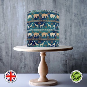 African Ethnic Seamless Pattern with Giraffes and Elephants edible ICING / WAFER