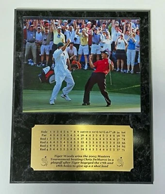 Placa fotográfica Tiger Woods 2005 Masters 8x10 con tarjeta de puntuación grabada Foto 1 de 2