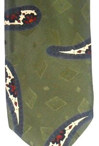 Robert Talbott Men's Silk Tie 58.5" X 3.25" Olive w/ Multi-Colored Paisleys