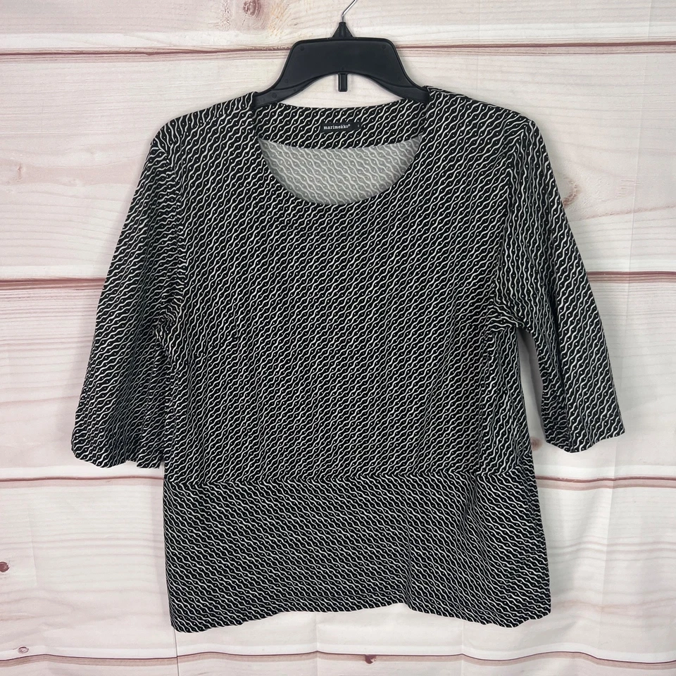 Camiseta Marimekko Top Mujer M Negra Estampado Geométrico Cuello Redondo Manga 3/4 Algodón Foto 1 de 4