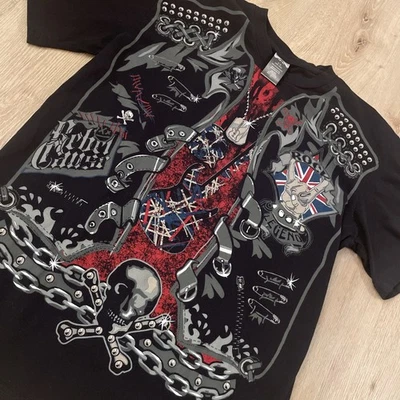 Camisa Y2K Escena Emo Rock Años 2000 Gótica Años 2010 Calaveras Negras Excelente Estado Grande Foto 1 de 4