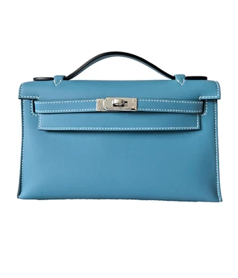Nuevo en caja Hermes Kelly Pochette azul Jean Swift cuero paladio herrajes sello K Foto 1 de 4