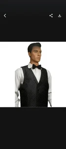 Umo Lorenzo Black w/silver polka dots Vest, pocket square & Bowtie Size XL - Picture 1 of 8
