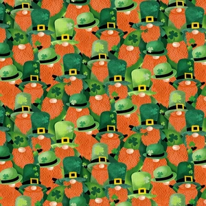 Irish gnomes, green red beards, cotton by the fat quarter or 1/4 yard - Picture 1 of 1