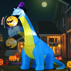 Halloween Inflatables Outdoor Decorations 10 FT Tall Dinosaurs Eating Pumpkin wi - Picture 1 of 6