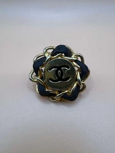Chanel Gold Black Button Vintage Retro Brooch Earring Lapel Clip-On 93P 181823 - Picture 1 of 9