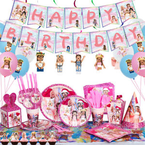 Pink Girls Gaming Party Decorations Banner Flag Kids Birthday Tableware Supplies