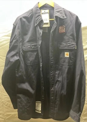 Carhartt Mens Navy Flame Resistant Classic Button Shirt Size Medium Reg - Image 1 of 4