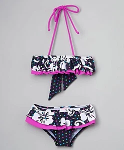 NWT Girls Little Sea Gems Floral Halter Bandeau 2PC Bikini Swimsuit SZ 4 - Picture 1 of 5