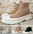 Ladies Ankle Sock Boots Womens Ankle Calf Chunky Chelsea Knit Pull On Shoes Size