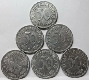 GERMANY 3rd Reich lot 6x 50 Reichspfennig 1935 1940 1941 All diff. Swastika #C84 - Picture 1 of 2