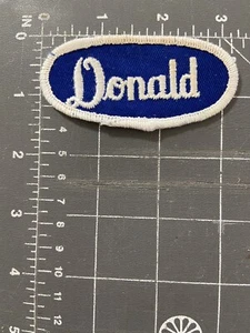 Vintage Donald Name Tag Patch Badge Script Cursive White Blue Donny Donnie Don - Picture 1 of 7
