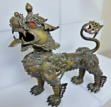 Amazing Large BRONZE FOO DOG Chinese Sculpture 19" x 21" Heavy 45 lbs