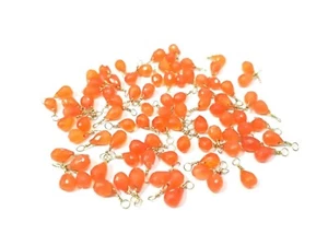 25 Pcs Natural Carnelian Teardrop Faceted 4x6-5x7mm Beads Gold Wire Wrapped Link - Picture 1 of 21