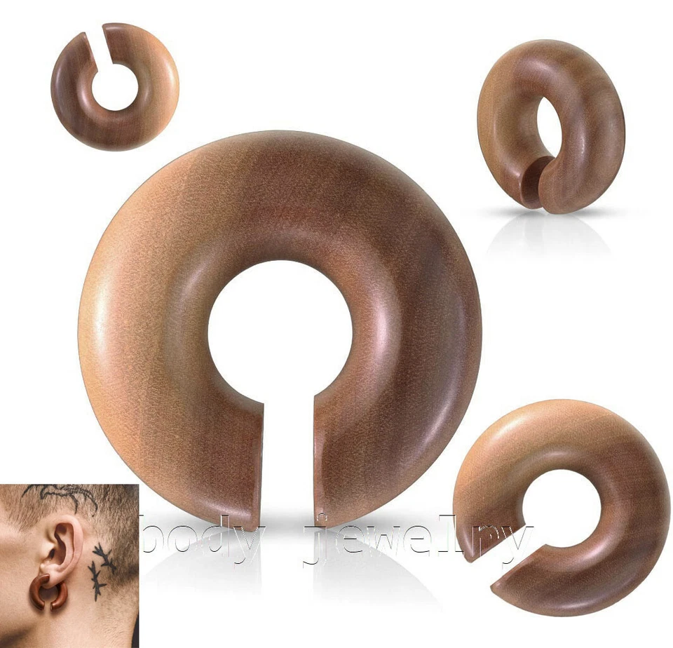 PAR de colgador cónico de madera de saba orgánico estirador de oreja tapón de oreja y tabique Foto 1 de 3