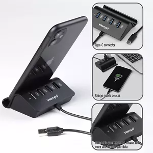 4 Port USB Daten Hub und Telefon Halter Tragbarer Adapter Tragbarer Typ-C Stecker - Bild 1 von 6
