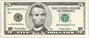 1999 $5 Cleveland Federal Reserve Note Fr 1987-D LOW SERIAL 00000 - Picture 1 of 2