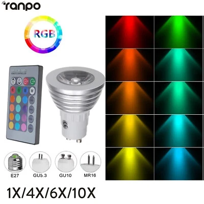 LED Spotlight With Remote Control Bulbs GU5.3 DC12V GU10 MR16 110V Lamp COB RGB - Image 1 of 4