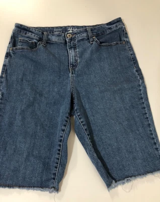 "Style Co Mujer Bermudas Denim Pantalones Cortos Azul Deshilachado Tiro Alto 34"" Cintura Talla 14" Foto 1 de 4