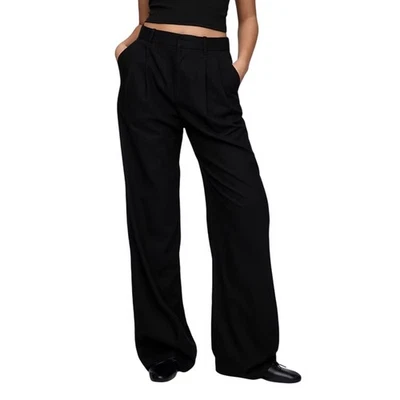 GAP Linen Blend Wide Leg Easy Trouser Black 14 Comfort Fit Boho Comfy Casual Foto 1 de 4