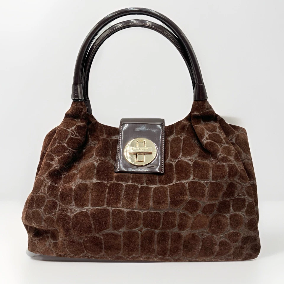 Bolso Hobo Kate Spade Gamuza Cocodrilo Repujado Cartera Marrón Charol WKRU0952 Foto 1 de 4