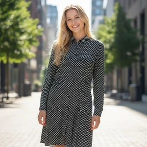 Minivestido de mujer premium estampado con botones manga larga blanco y negro - Imagen 1 de 1