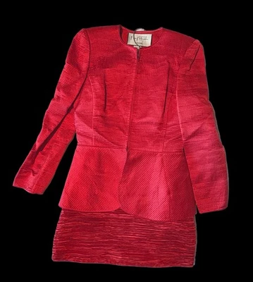 Vintage Mary Mcfadden Couture Silk Suit Size 12 Pink Faille Jacket Fortuny Skirt - Image 1 of 4