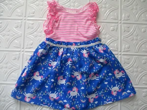 Youngland Dress Toddler Girls Sz. 3T Unicorn Print Blue & Pink Ruffle Sleeveless - Picture 1 of 3