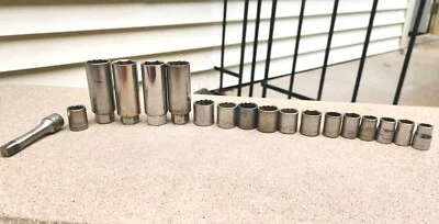 Lot of 17 Vtg Craftsman V And VV Series 3/8" Drive Sockets + 1 Ext Varied Sizes - Image 1 of 4