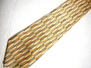 Geoffrey Beene Mens Necktie Tie Gold Blue Beige Geometric 56" Short Career - Picture 1 of 4
