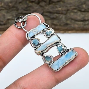 925 Silver Larimar , Apatite Gemstone Electroforming Pendant Jewelry Party Gift - Picture 1 of 4