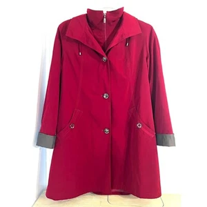 Gallery Womens XL Red Hooded Button-Up Coat With Pockets & Zipper - Picture 1 of 9