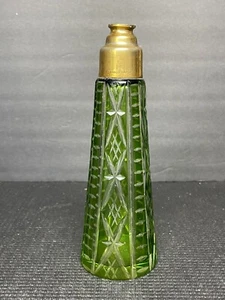 Botella de vidrio de perfume antigua de vidrio de corte verde Debans NY Francia - Imagen 1 de 12