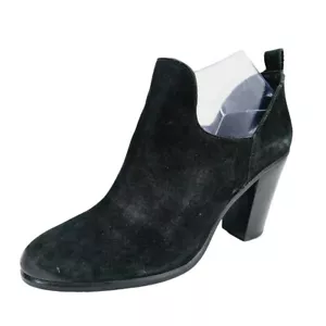 Vince Camuto Federa Ankle Booties 7.5 M Black Nubuck Leather Slip On Block Heel - Picture 1 of 13