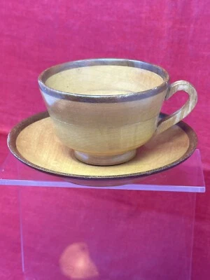 Vintage MCM Mid Century Hand Made Wooden Wood Tea Coffee Cup & Saucer Set - Image 1 of 4