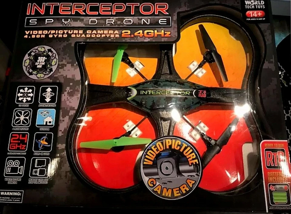 WORLD TECH TOYS Interceptor Remote Control Spy Drone BATTERY/CAMERA NOT AVAIL - Image 1 of 1