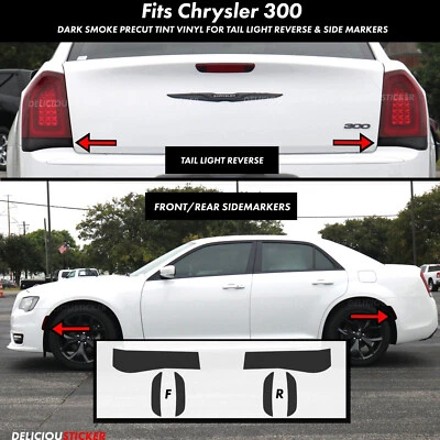 For 15-2023 Chrysler 300 Smoke Tail Light Side Marker PreCut Tint Overlays Vinyl - Image 1 of 4