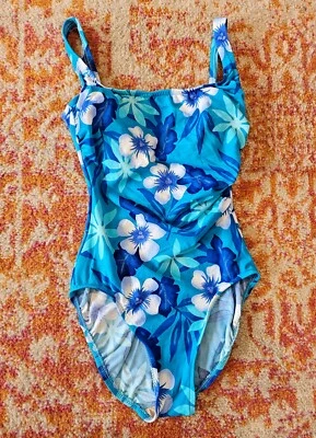 Traje de baño tropical vintage años 90 de una pieza floral azul hibisco traje de baño 12 Foto 1 de 4