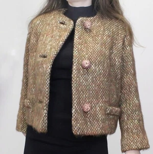 Vintage 60s Tweed Blazer with Giant Buttons Preppy Academia Jacket - Picture 1 of 8