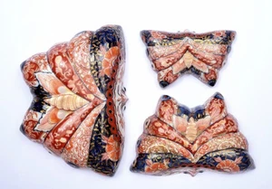 1900's Japanese Set 3 Imari Arita Porcelain Butterfly Moth Nesting Box - AS IS - Picture 1 of 15