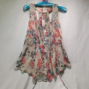 American Rag Cie Button Front Top Womens XS Sheer Tie Back Floral Fairy Y2k 90s - Picture 1 of 10