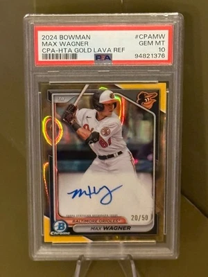 2024 Bowman - Chrome Prospect Autographs Max Wagner #CPA-MW Gold Lava /50 PSA 10 - Image 1 of 2