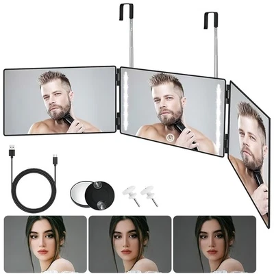 MARKENLOS 360-Grad-Spiegel 3 Wege LED Spiegel Faltbarer Kosmetikspiegel mit Halterungen DE