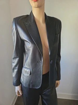 Chaqueta blazer Coach de cuero negra para mujer talla 8 dinero antiguo Foto 1 de 4