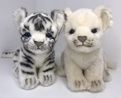 Lot Of  Two Tiger Lion Cub Kittens White Striped 6.5" Hansa Soft Plush Animals - Image 1 of 4