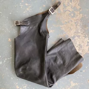 Vintage Black Leather Chaps Western Biker - Picture 1 of 23