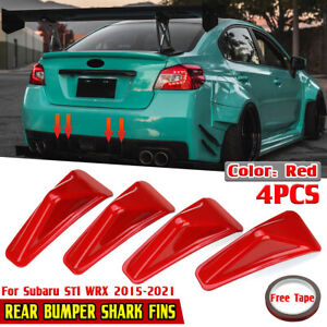 RED Rear Bumper Lip Diffuser Shark Fins Cover For Subaru STI WRX 2015-21 4pc/Set