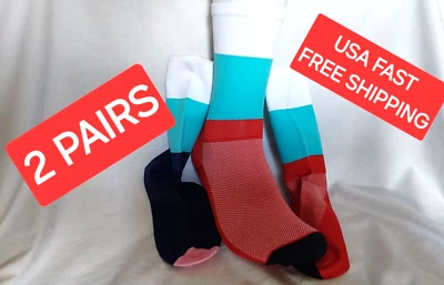 2 PAIRS Cycling Socks TRICOLOR Breathable, anti slip bike MTB Footwear sock - Image 1 of 4